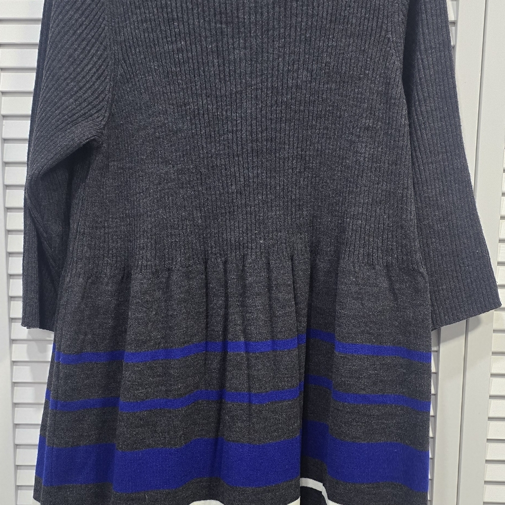 Studio One Charcoal Gray Sweater Dress with Royal Blue Stripes